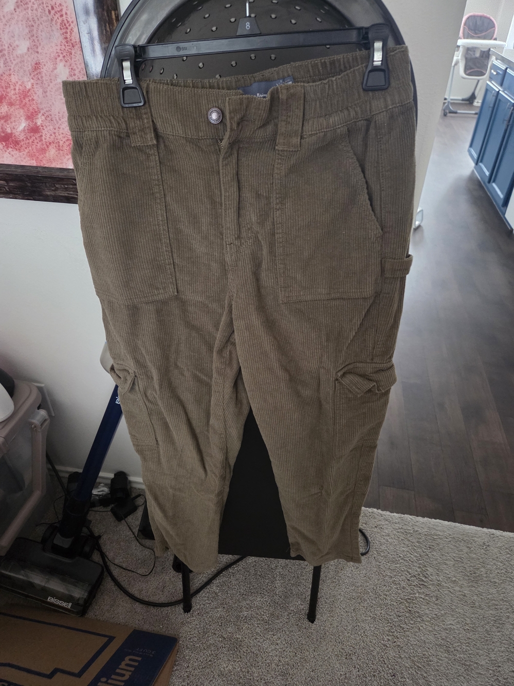 Women's Cropped Corduroy Utility Jeans - Olive Green